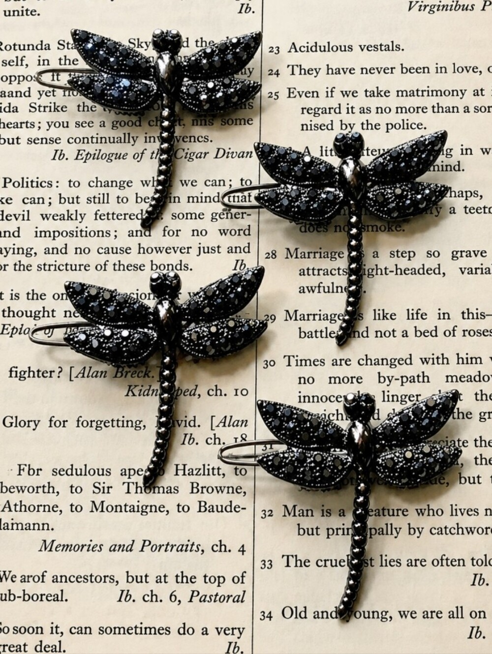 Dragonfly Marcasite Gunmetal Barrettes Hair Jewelry NEW NWOT